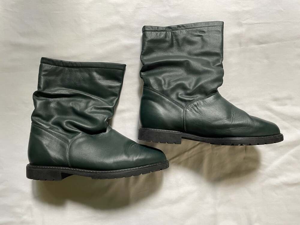 Régence Dark Green Leather Slouch Boots Made in Canada women’s size 9